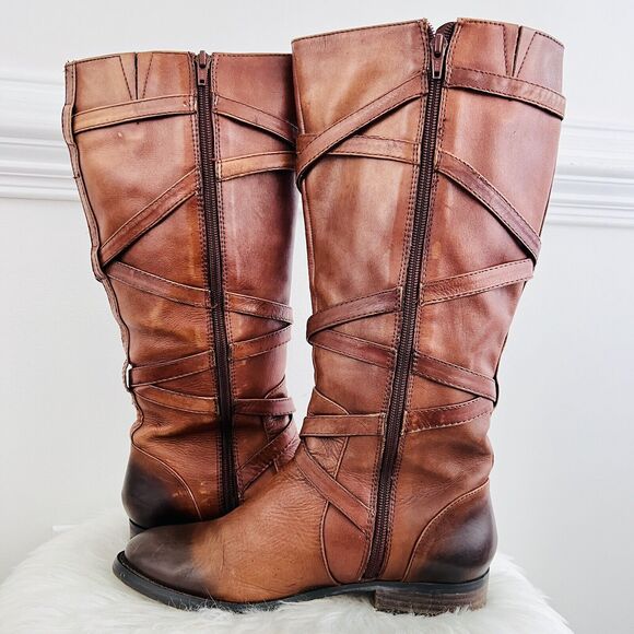 Arturo Chiang Fierce Whisky Brown Leather Zip Knee High Boots ~ Womens Size 8.5M - Picture 5 of 11